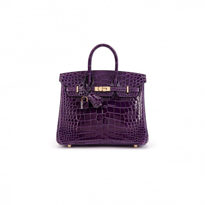 HERMÈS MASTER BIRKIN 25 CROCODILE LEATHER PURPLE BAG GOLD BUCKLE H041354CK37 (25*20*13cm)
