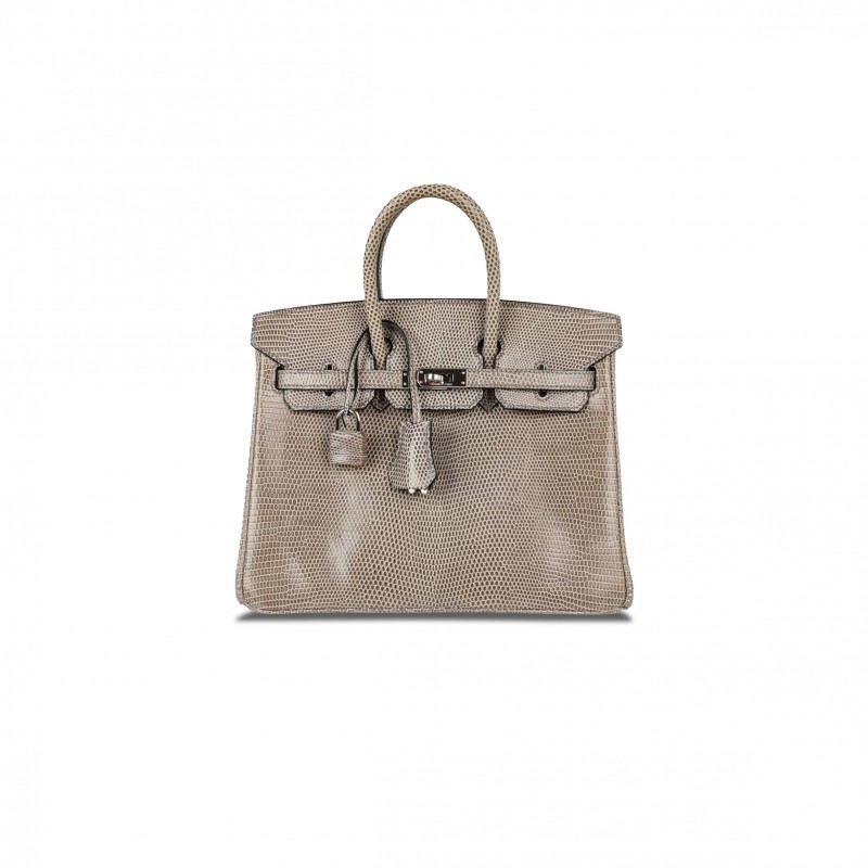 HERMÈS MASTER BIRKIN 30 LIZARD ELEPHANT GREY SILVER BUCKLE H028352CA57 (30*22*16cm)