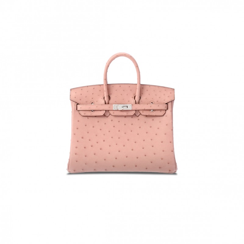HERMÈS MASTER BIRKIN 25 OSTRICH PORCELAIN POWDER SILVER BUCKLE H041944CK81 (25*20*13cm)