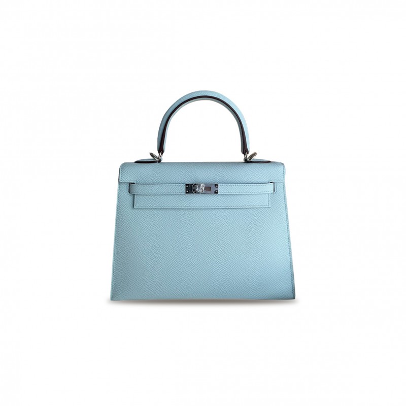 HERMÈS MASTER KELLY25 HAZE BLUE EPSOM SILVER BUCKLE (25*17*7cm) 
