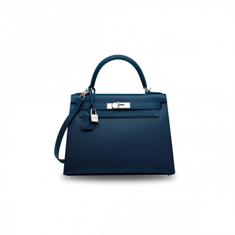 HERMÈS AN INDIGO KELLY 25 WITH PALLADIUM HARDWARE (25*17*7cm) 