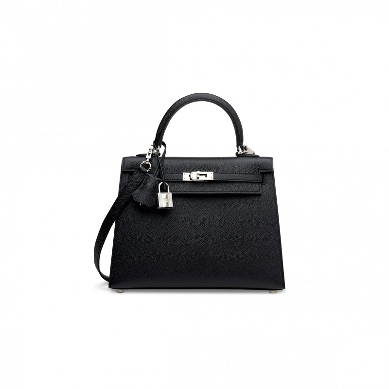 HERMÈS A BLACK EPSOM LEATHER SELLIER KELLY 25 WITH PALLADIUM HARDWARE (25*17*7cm) 