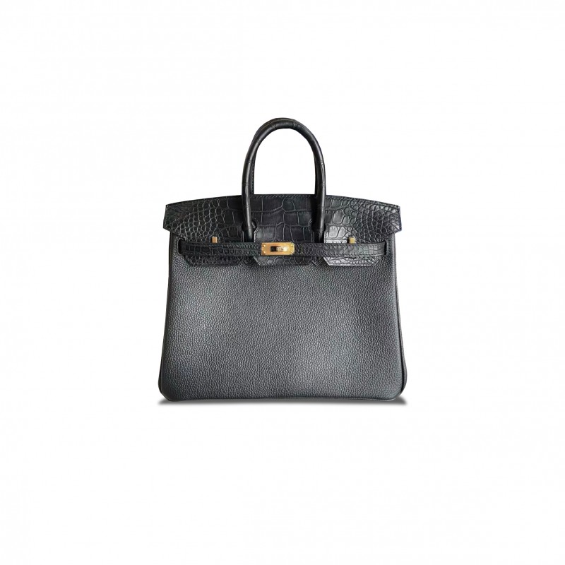HERMÈS MASTER BIRKIN 25 CROCODILE AND TOGO LEATHER BLACK GOLD BUCKLE H076216CK11 (25*20*13cm)