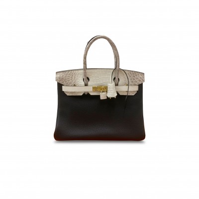 HERMÈS MASTER BIRKIN 30 HIMALAYAN LEATHER AND TOGO MILKSHAKE BLACK GOLD BUCKLE H076235CKV3 (30*22*16cm)