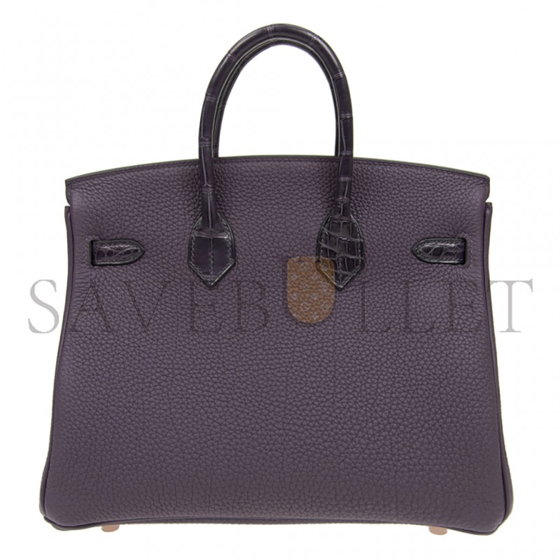 HERMÈS MASTER BIRKIN 25 CROCODILE AND TOGO LEATHER GRAPE PURPLE GOLD BUCKLE H076216CK19 (25*20*13cm)
