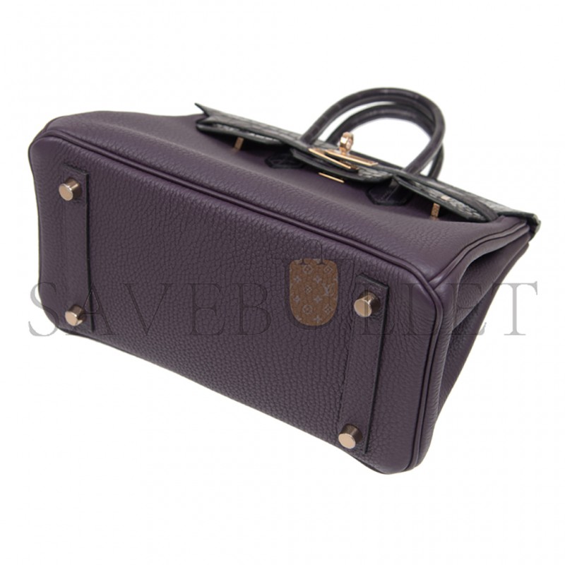 HERMÈS MASTER BIRKIN 25 CROCODILE AND TOGO LEATHER GRAPE PURPLE GOLD BUCKLE H076216CK19 (25*20*13cm)