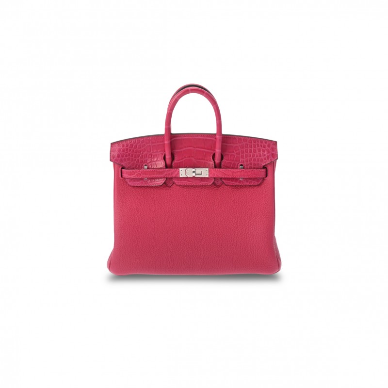 HERMÈS MASTER BIRKIN 25 CROCODILE AND TOGO LEATHER ARABIAN NIGHTS PURPLE SILVER BUCKLE H076216CK34 (25*20*13cm)