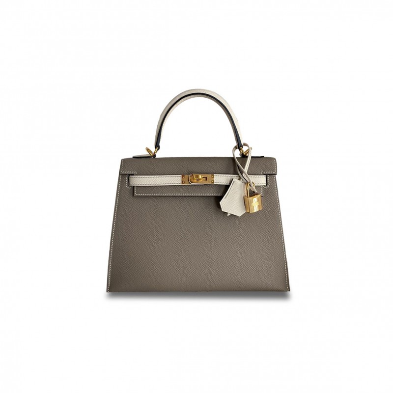 HERMÈS KELLY SELLIER 25 BICOLOR BAG IN TAUPE AND CRAIE EPSOM (25*17*7cm) 