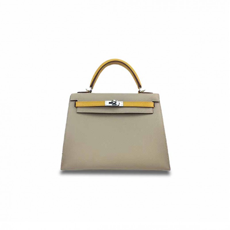 HERMÈS KELLY 25 EPSOM TRENCH COAT GRAY AND AMBER YELLOW (25*17*7cm) 
