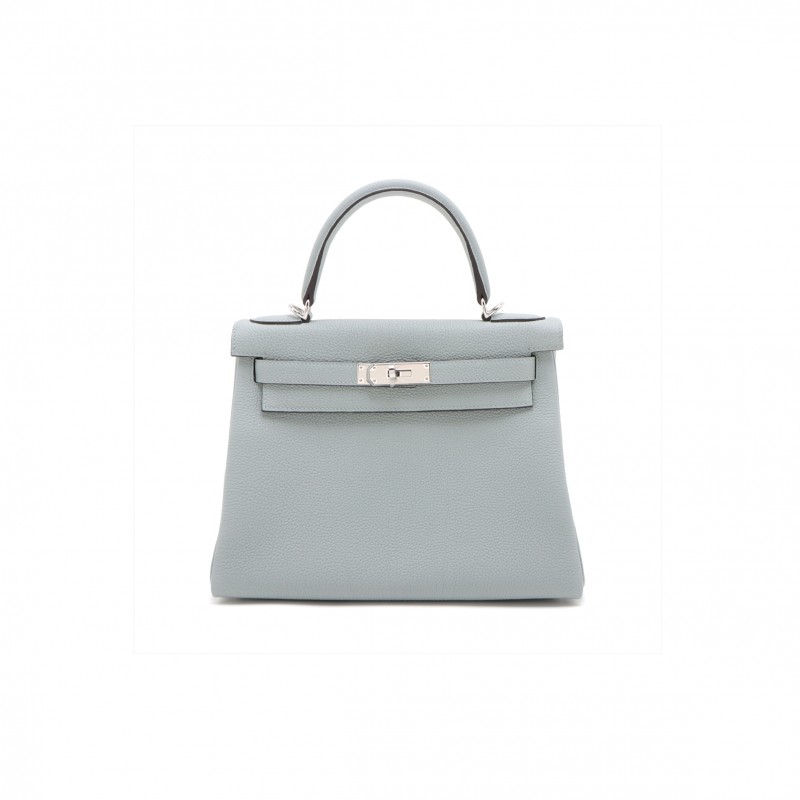 HERMÈS KELLY 28 TOGO BLUE GLACIER SILVER METAL FITTINGS (28*22*10cm) 