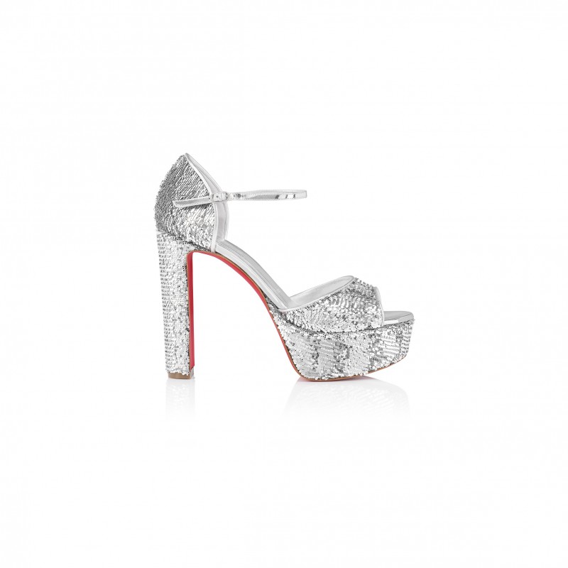 CHRISTIAN LOUBOUTIN SANDALOO MINI PAILLETTES 130 MM STRAPPY SANDALS-CREPE SATIN AND SEQUINS-VERSION SILVER-WOMEN 1250312S281 CHRISTIAN LOUBOUTIN SANDALOO MINI PAILLETTES 130 MM STRAPPY SANDALS-CREPE SATIN AND SEQUINS-VERSION SILVER-WOMEN 1250312S281