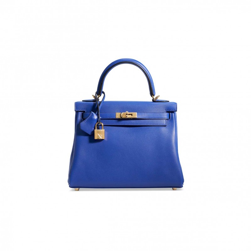 HERMÈS A BLEU ÉLECTRIQUE SWIFT LEATHER RETOURNÉ KELLY 28 WITH GOLD HARDWARE (28*22*10cm) 
