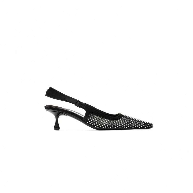 JIMMY CHOO AMEL 50 BLACK CRYSTAL MESH & SATIN PUMPS AMEL50QHS JIMMY CHOO AMEL 50 BLACK CRYSTAL MESH & SATIN PUMPS AMEL50QHS