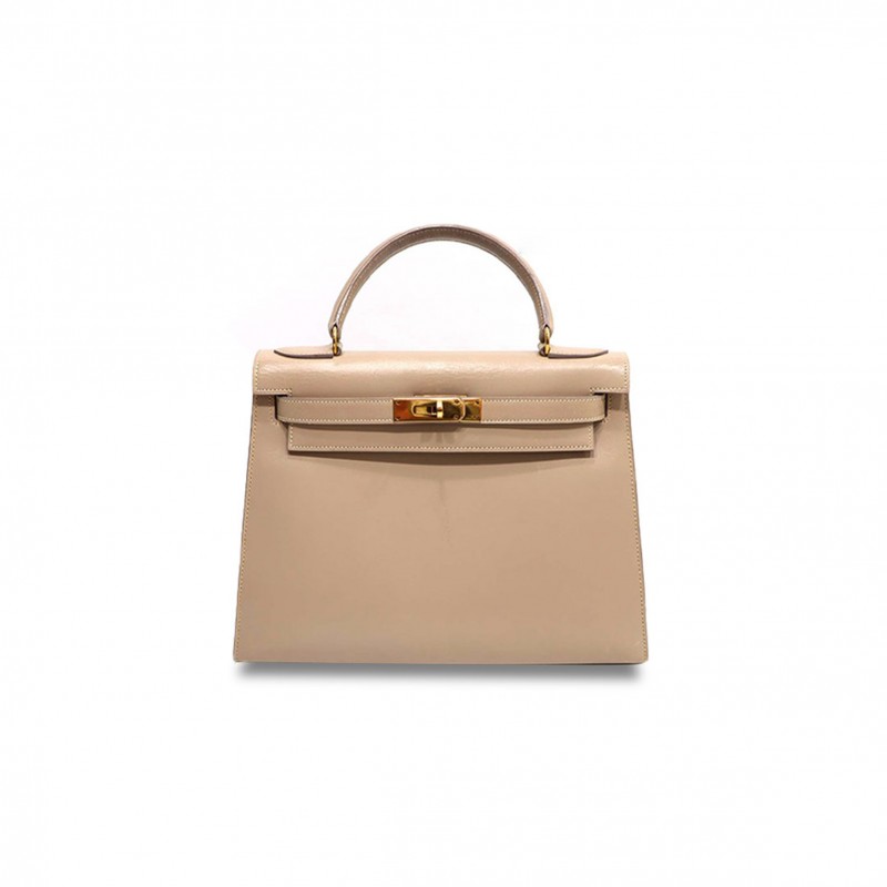 HERMÈS KELLY 28 BOX TRENCH COAT GREY GOLD BUTTONS (28*22*10cm) 