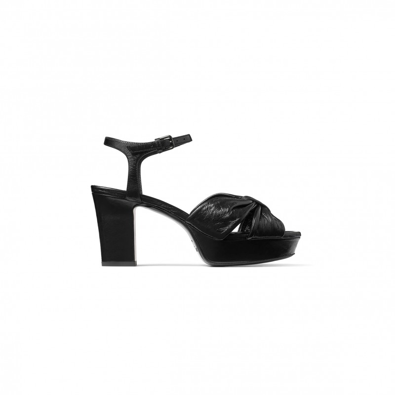 JIMMY CHOO HELOISE 80 BLACK VINTAGE METALLIC LEATHER PLATFORM SANDALS HELOISE80BYK JIMMY CHOO HELOISE 80 BLACK VINTAGE METALLIC LEATHER PLATFORM SANDALS HELOISE80BYK