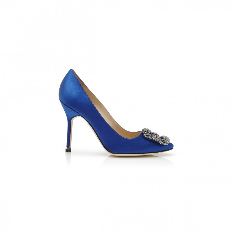 MANOLO BLAHNIK HANGISI BLUE SATIN JEWEL BUCKLE PUMPS 9XX-0664-0049 MANOLO BLAHNIK HANGISI BLUE SATIN JEWEL BUCKLE PUMPS 9XX-0664-0049