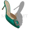 MANOLO BLAHNIK HANGISIMU GREEN SATIN JEWEL BUCKLE MULES 9XX-0726-0050 MANOLO BLAHNIK HANGISIMU GREEN SATIN JEWEL BUCKLE MULES 9XX-0726-0050