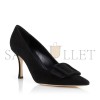 MANOLO BLAHNIK MAYSALEPUMP 90 JET BLACK SUEDE BUCKLE DETAIL PUMPS 219-0174-0005 MANOLO BLAHNIK MAYSALEPUMP 90 JET BLACK SUEDE BUCKLE DETAIL PUMPS 219-0174-0005