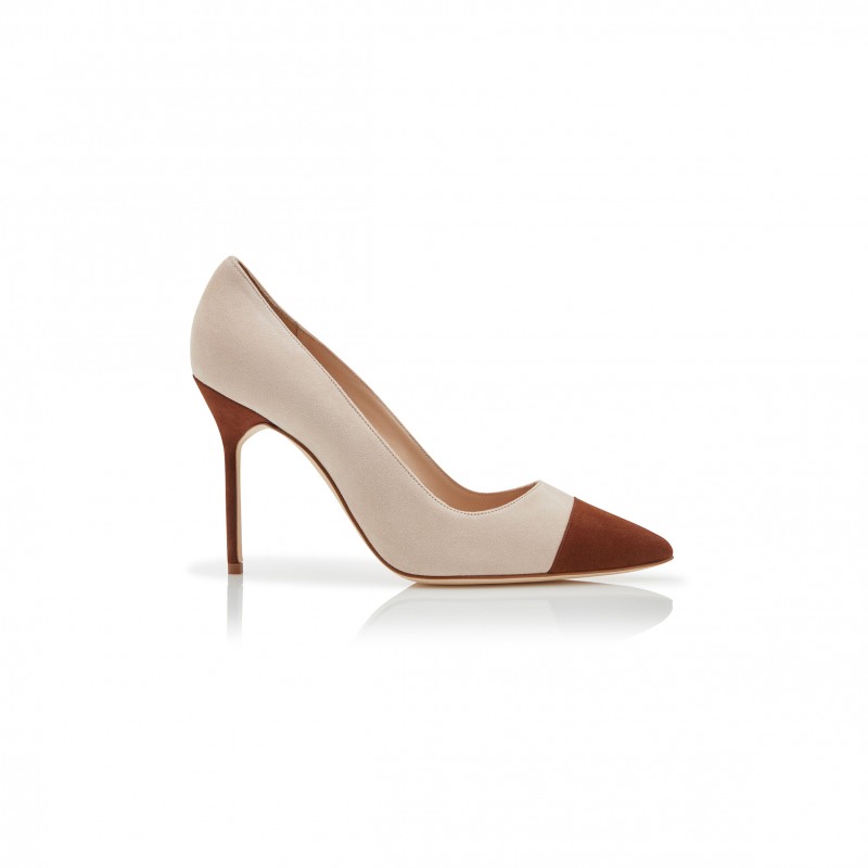 MANOLO BLAHNIK CAPCOUR BROWN AND BEIGE SUEDE POINTED TOE PUMPS 424-1966-0004 MANOLO BLAHNIK CAPCOUR BROWN AND BEIGE SUEDE POINTED TOE PUMPS 424-1966-0004