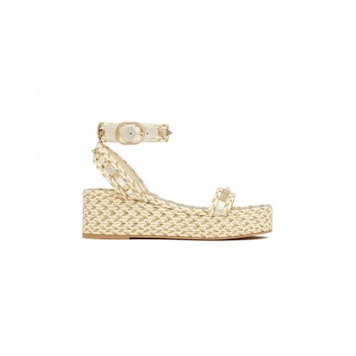 VALENTINO ROCKSTUD FLATFORM SANDALIN LAMINATED NAPPA LEATHER 45MM 4W2S0GI3DYM_YBS