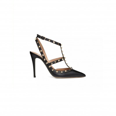 VALENTINO ROCKSTUD GRAINY LEATHER ANKLE STRAP PUMP 100 MM 5W2S0393VCE_0NO