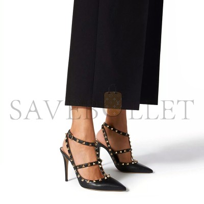 VALENTINO ROCKSTUD GRAINY LEATHER ANKLE STRAP PUMP 100 MM 5W2S0393VCE_0NO