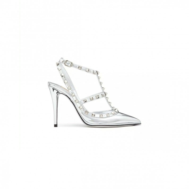 VALENTINO ROCKSTUD MIRROR-EFFECT PUMP WITH MATCHING STRAPS AND STUDS 100MM 3W2S0393WRP_S13 VALENTINO ROCKSTUD MIRROR-EFFECT PUMP WITH MATCHING STRAPS AND STUDS 100MM 3W2S0393WRP_S13