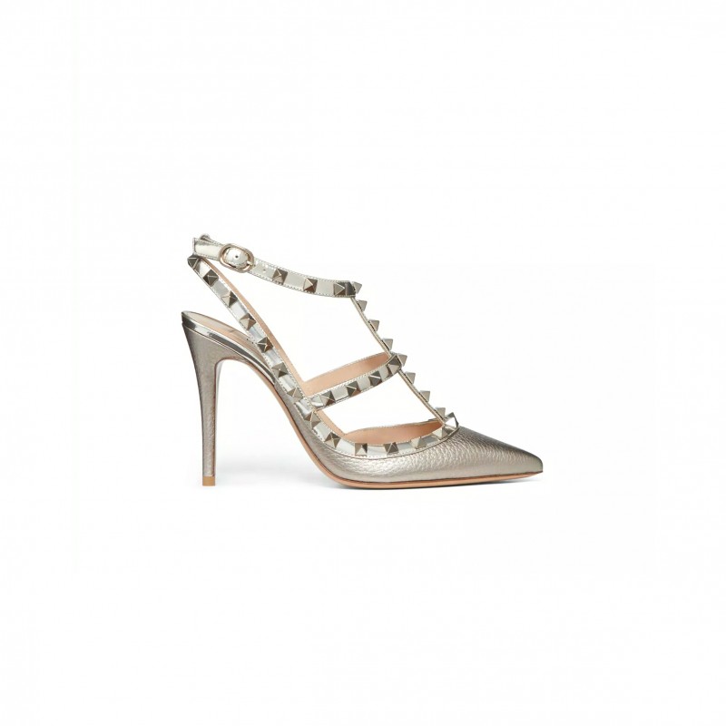 VALENTINO ROCKSTUD METALLIC ANKLE STRAP PUMP 100MM 5W2S0393NNF_S69 VALENTINO ROCKSTUD METALLIC ANKLE STRAP PUMP 100MM 5W2S0393NNF_S69