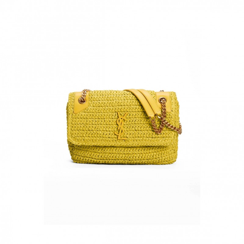 YSL NIKI RAFFIA SHOULDER BAG IN YELLOW 1237847 (28*20.5*8.5cm)