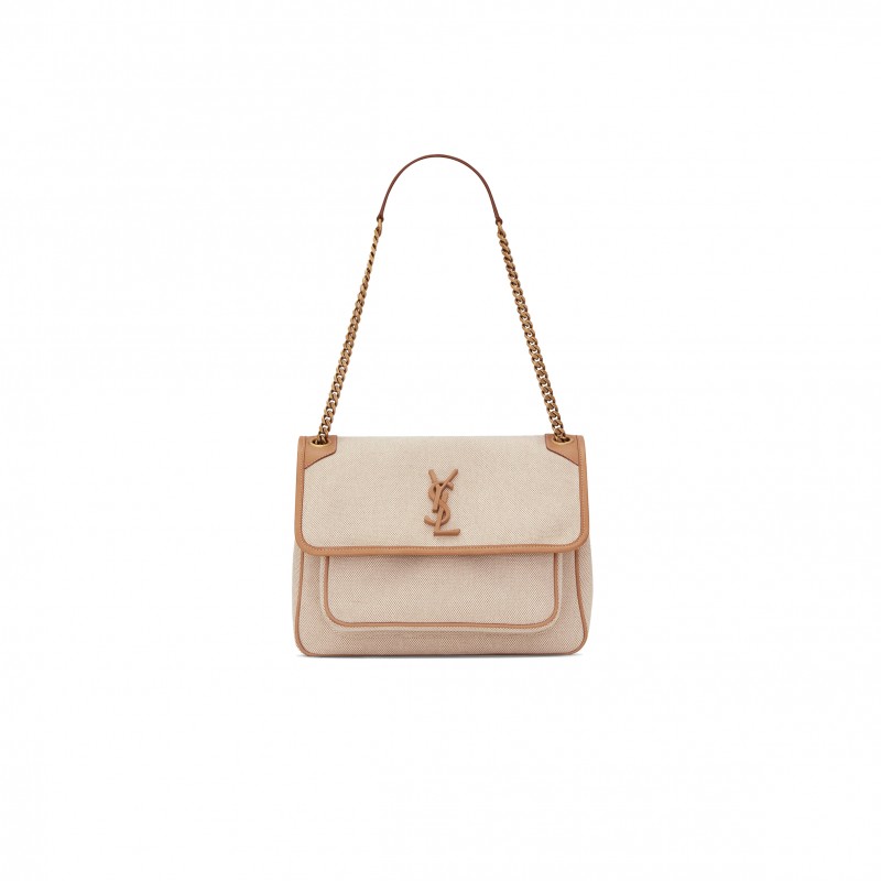 YSL NIKI MEDIUM CHAIN BAG IN CANVAS WITH SMOOTH LEATHER 498894633151 (28*20*8.5cm)