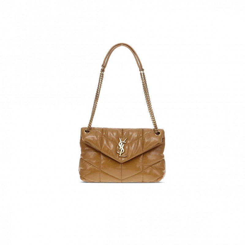 YSL PUFFER SMALL IN CRINKLED GLOSSED-LEATHER 577476452256 (29*17*11cm)