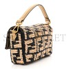 FENDI RAFFIA VITELLO GRACE FF CROCHET BAGUETTE NATURAL BLACK PAGLIA (27*15*6cm) 