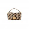 FENDI RAFFIA VITELLO GRACE FF CROCHET BAGUETTE NATURAL BLACK PAGLIA (27*15*6cm) 