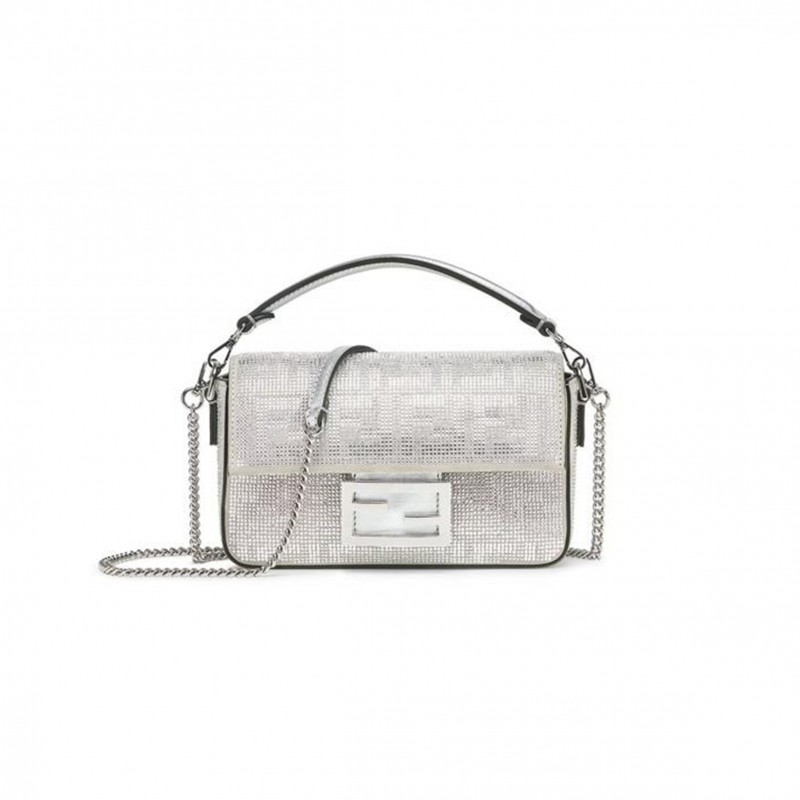 FENDI MINI BAGUETTE CRYSTAL ARGENTO (20*13*5cm) 