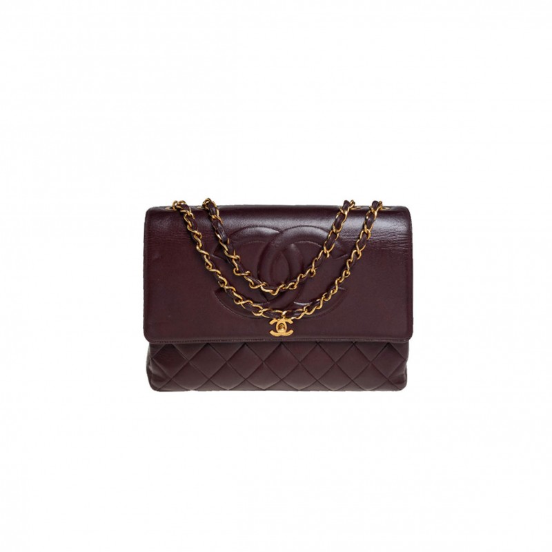 CHANEL MASTER BURGUNDY QUILTED LEATHER VINTAGE CC FLAP BAG A2215 (33*23*11cm)