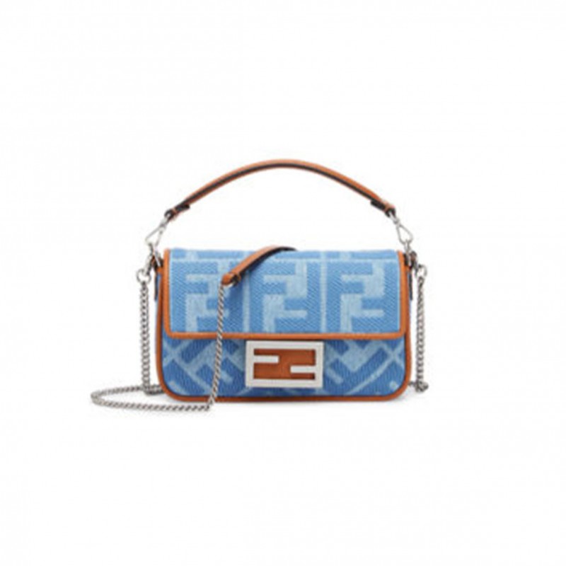 FENDI BAGUETTE MINI DENIM LIGHT BLUE BAG 8BS017AP4NF1LN5 (19.5*11*5cm)