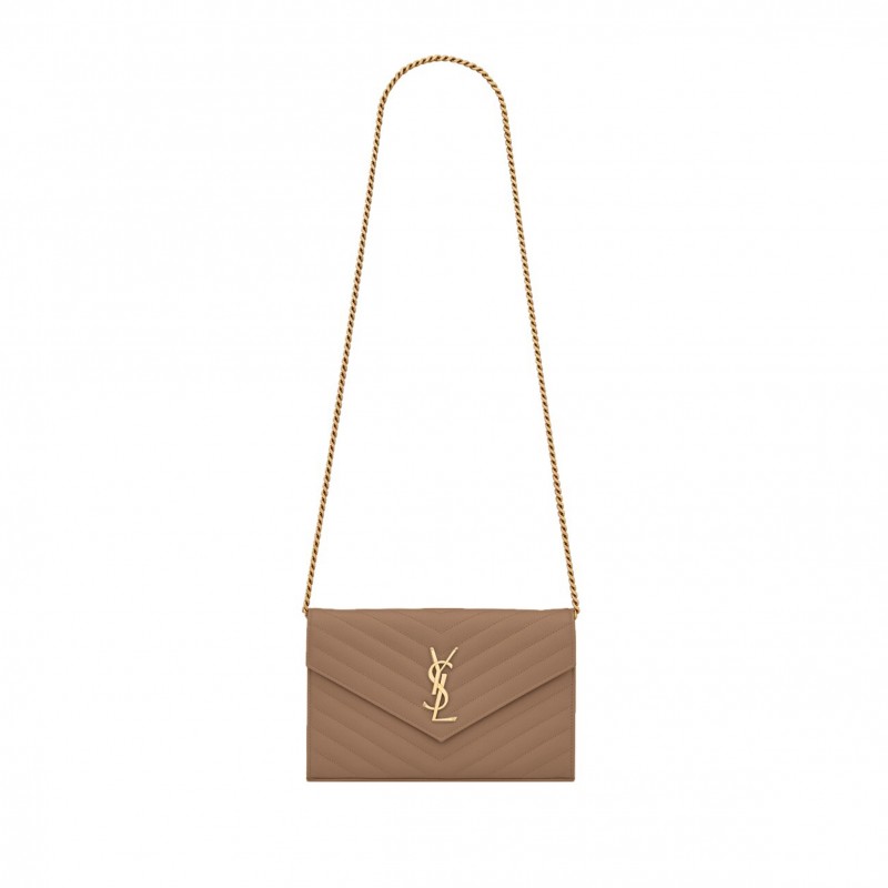 YSL CLASSIC CASSANDRE CHAIN WALLET IN GRAIN DE POUDRE LEATHER 377828BOW012346 (22.5*14*4cm)