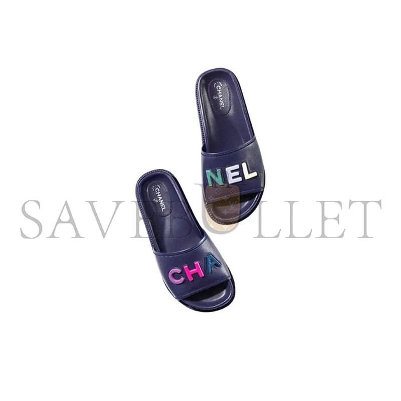 CHANEL MULES LAMBSKIN NAVY BLUE & MULTICOLOR G38933 X56443 K3920