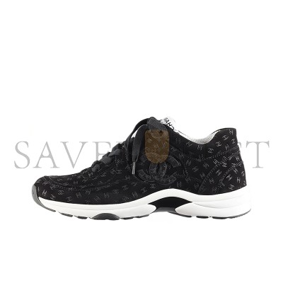 CHANEL SNEAKERS PRINTED SUEDE CALFSKIN BLACK G39230 X56653 94305