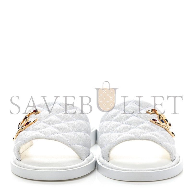 CHANEL MULES SHINY GOATSKIN & METAL WHITE G38794 X56519 0N778