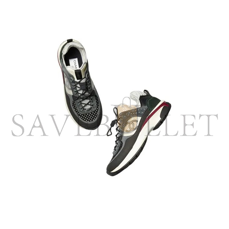 CHANEL SNEAKERS FABRIC, SUEDE CALFSKIN, MESH & FABRIC BLACK, DARK GRAY, WHITE & LIGHT GRAY G39488 Y56142 K4948