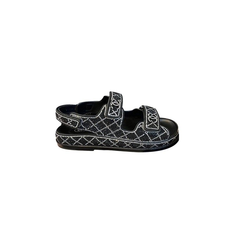 CHANEL SANDALS RHINESTONE LEATHER