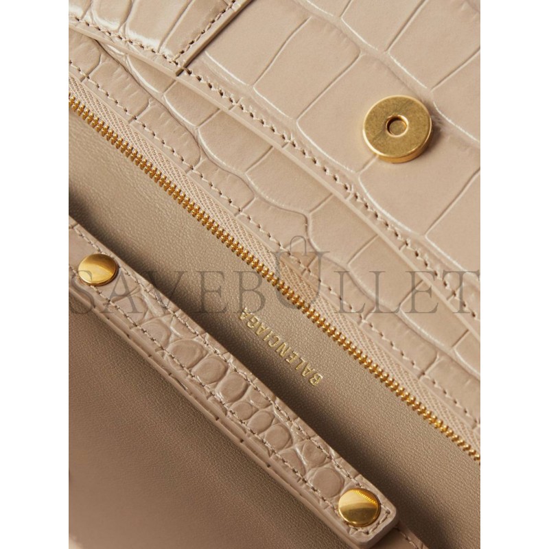 BALENCIAGA BROWN HOURGLASS CROCODILE-EFFECT LEATHER CROSS-BODY BAG  MATCHESFASHION US (19.4*11*4.8cm)