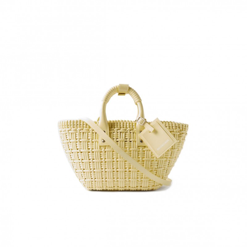 BALENCIAGA YELLOW BISTRO XS WOVEN FAUX-LEATHER BASKET BAG MATCHESFASHION US (22*20*12.5cm)