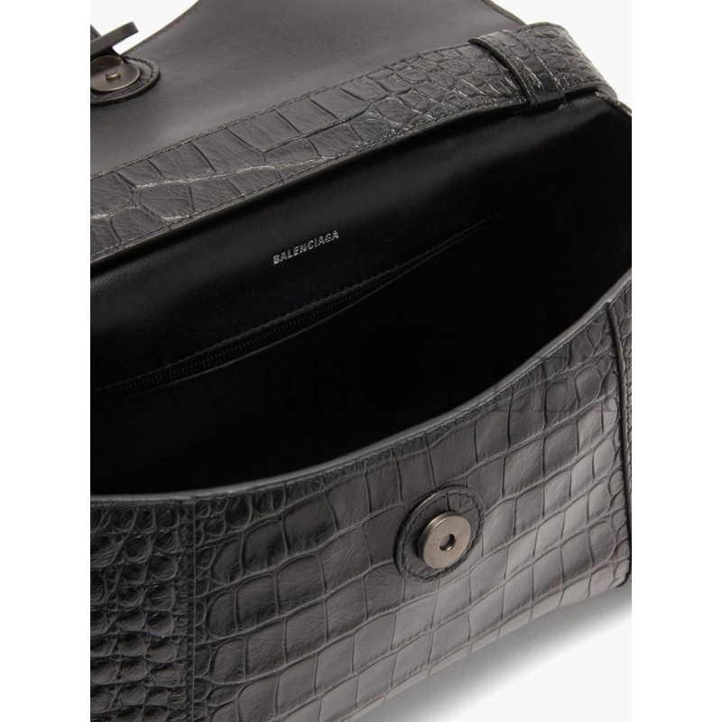 BALENCIAGA BLACK DOWNTOWN CROCODILE-EFFECT CROSS-BODY BAG MATCHESFASHION US (32*19*4.5cm)