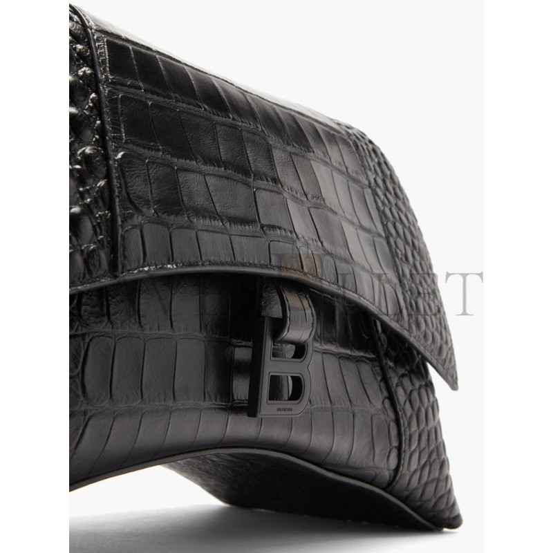 BALENCIAGA BLACK DOWNTOWN CROCODILE-EFFECT CROSS-BODY BAG MATCHESFASHION US (32*19*4.5cm)