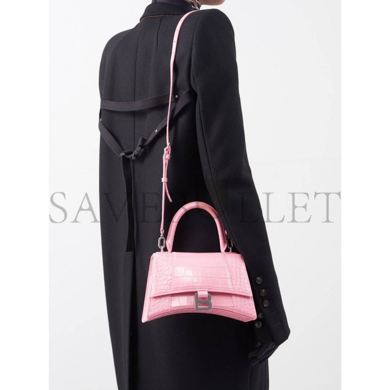 BALENCIAGA PINK HOURGLASS S CROCODILE-EFFECT LEATHER BAG MATCHESFASHION US (22.5*14.5*10cm)