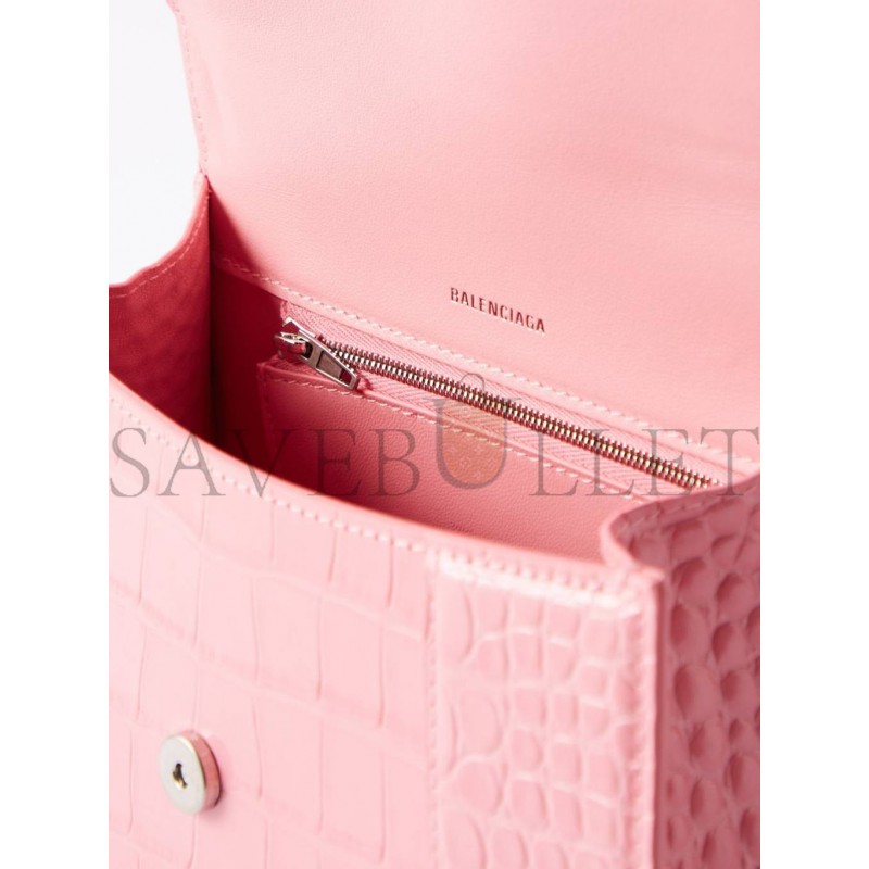 BALENCIAGA PINK HOURGLASS S CROCODILE-EFFECT LEATHER BAG MATCHESFASHION US (22.5*14.5*10cm)