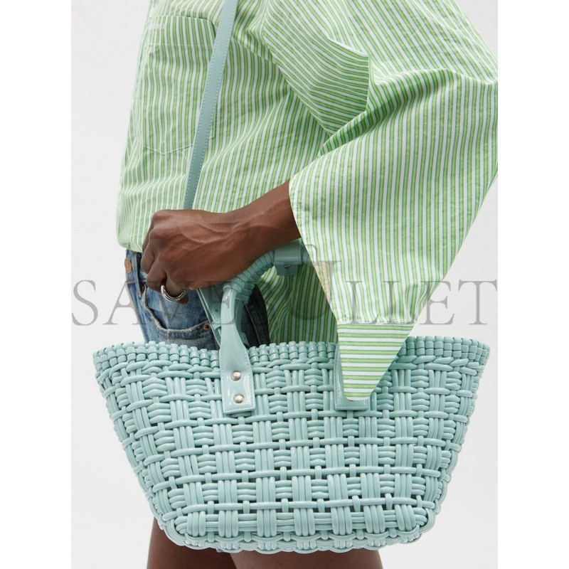 BALENCIAGA GREEN BISTRO XS WOVEN FAUX-LEATHER BASKET BAG MATCHESFASHION US (22*20*12.5cm)