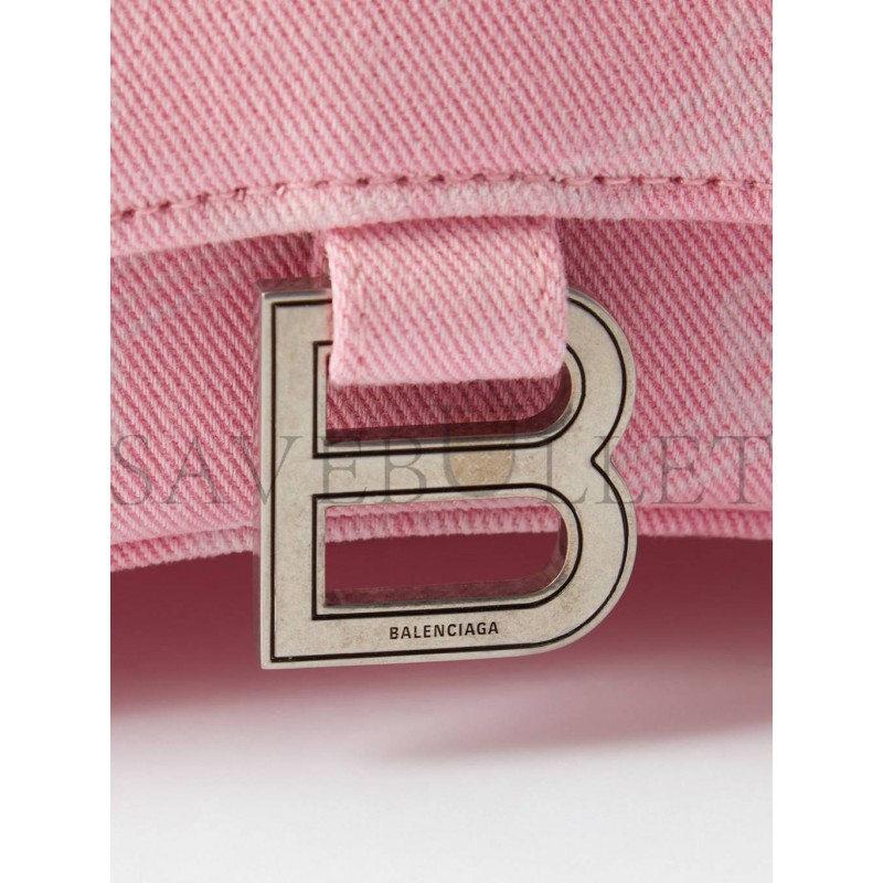 BALENCIAGA PINK HOURGLASS XS LOGO-PRINT DENIM CROSS-BODY BAG MATCHESFASHION US (19*12.1*8.1cm)